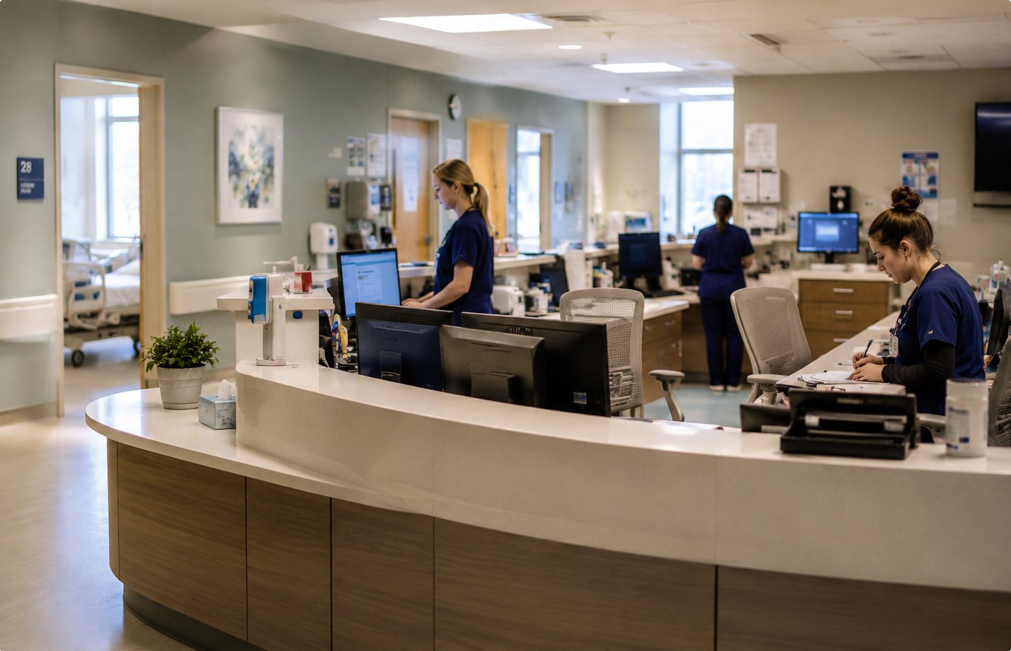 A nurses' station mid-shift